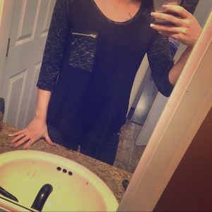 Baseball tee style shirt, black and gray